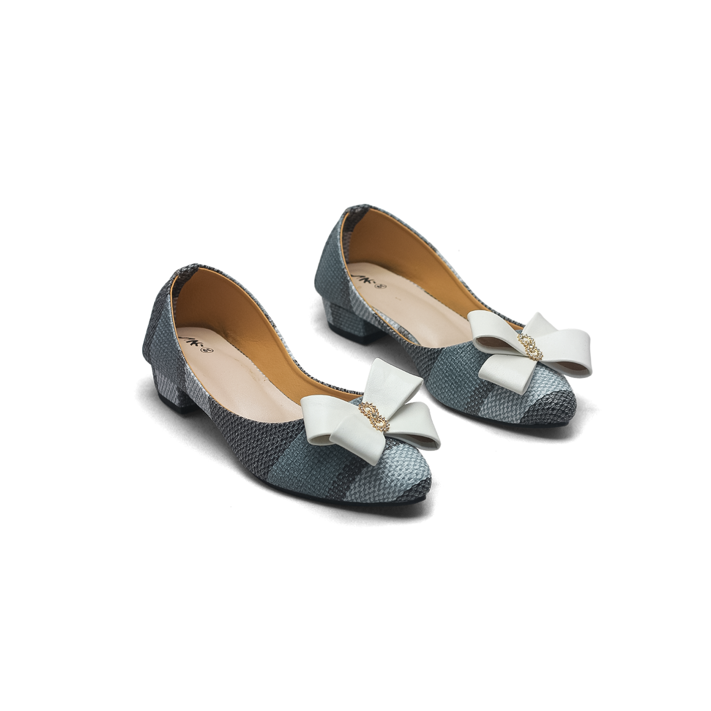 Beige Woven Block Heel Pumps - Comfortable Low Heel Shoes with Bow