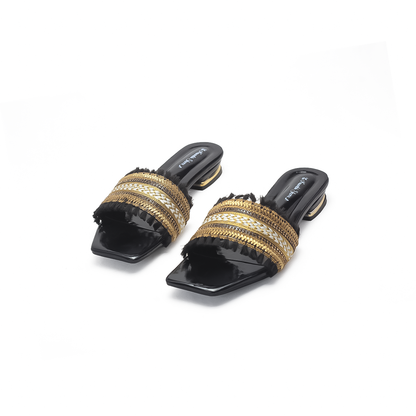 Black Ladies Flat Sandals-Nawabi Shoes BD