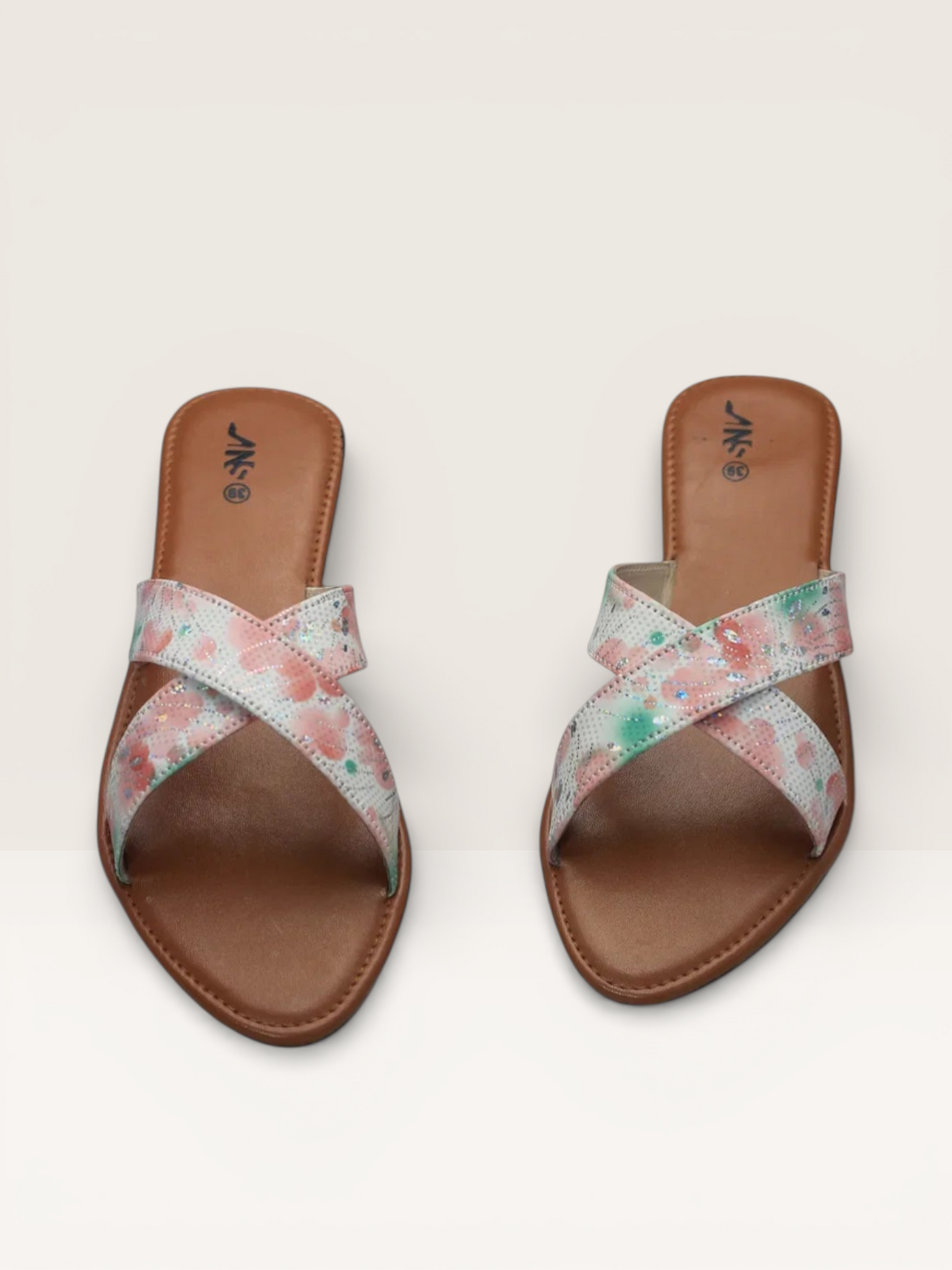 Floral Print Criss-Cross Sandals for Women | Stylish Sliders Price in BD - Nawabi Shoes BD