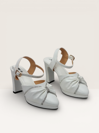 Women Rhinestone Decor Mary Jane Pumps, Chunky Heeled Elegant Pumps - Nawabi Shoes BD