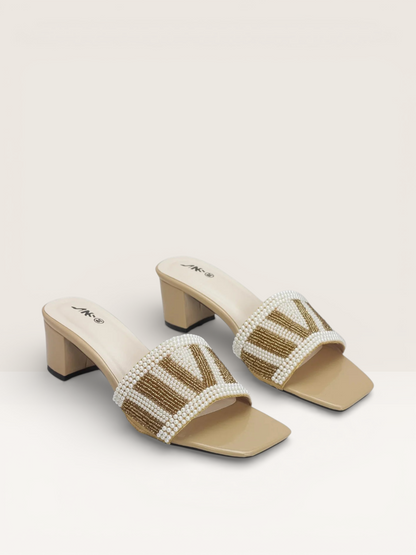 Women's Colorful Beaded Mules with Block Heel" - Nawabi Shoes BD - Nawabi Shoes BD