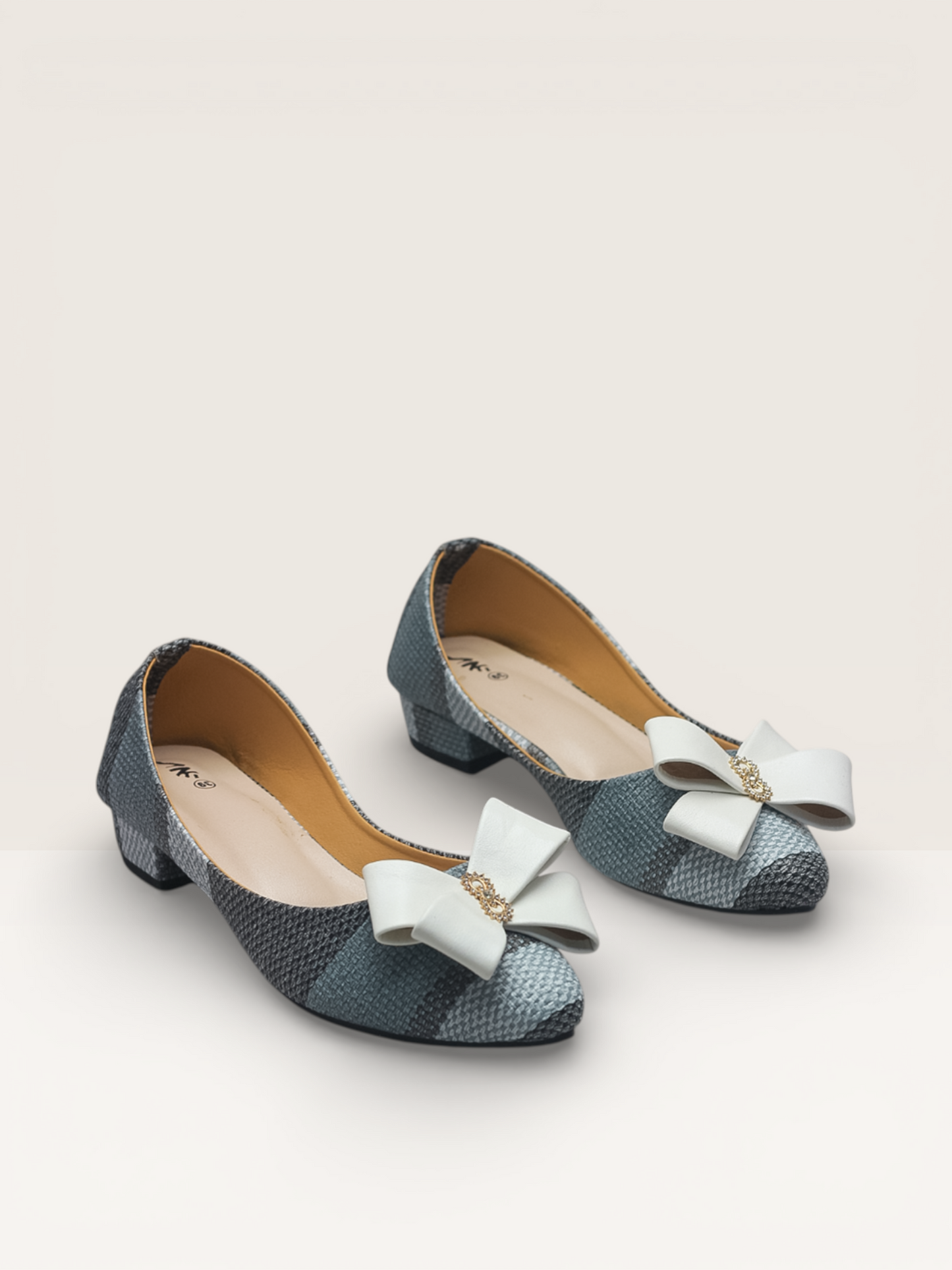 Beige Woven Block Heel Pumps - Comfortable Low Heel Shoes with Bow - Nawabi Shoes BD
