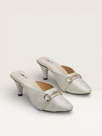 Elegant Women's Kitten Heel Mules with Embossed Detail | Nawabi Shoes BD - Nawabi Shoes BD