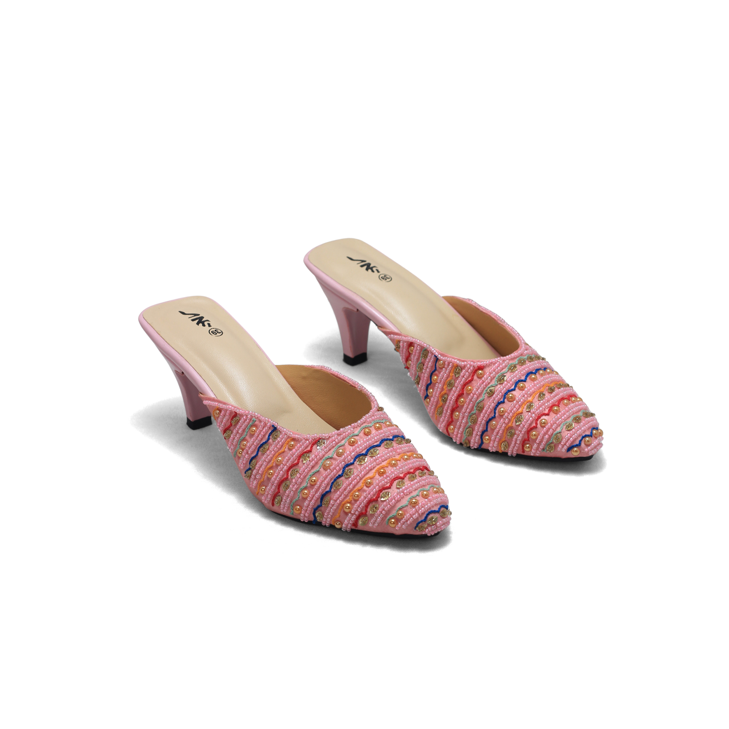 Toe Block Heel Pumps - Elegant Silver & Rose Gold Party Shoes - nawabi shoes bd - Nawabi Shoes BD