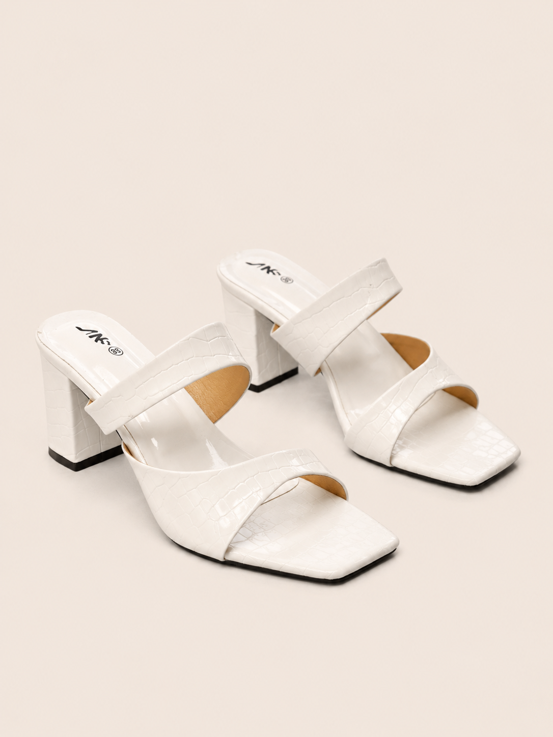 Luxury Women's Double Strap Block Heel Sandals – Premium Croc Finish | NAWABI SHOES BD