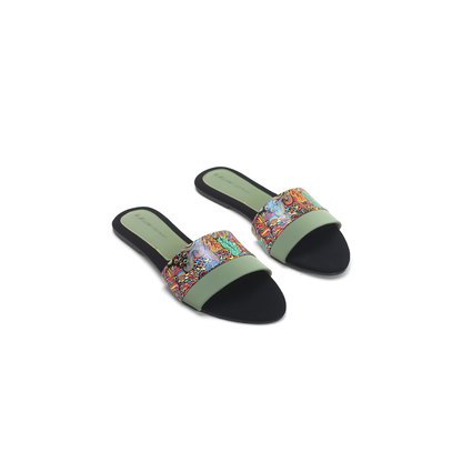 Green Embellished Flat Sandal-Nawabi Shoes BD