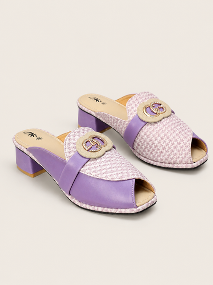 NK Tweed Peep-Toe Mule Sandals with Low Block Heel | Nawabis shoes BD