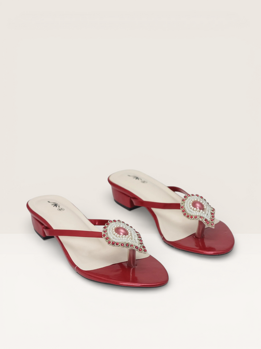 Yellow Sandals with Beaded Teardrop Detail and Block Heel | Nawabi Shoes BD - Nawabi Shoes BD