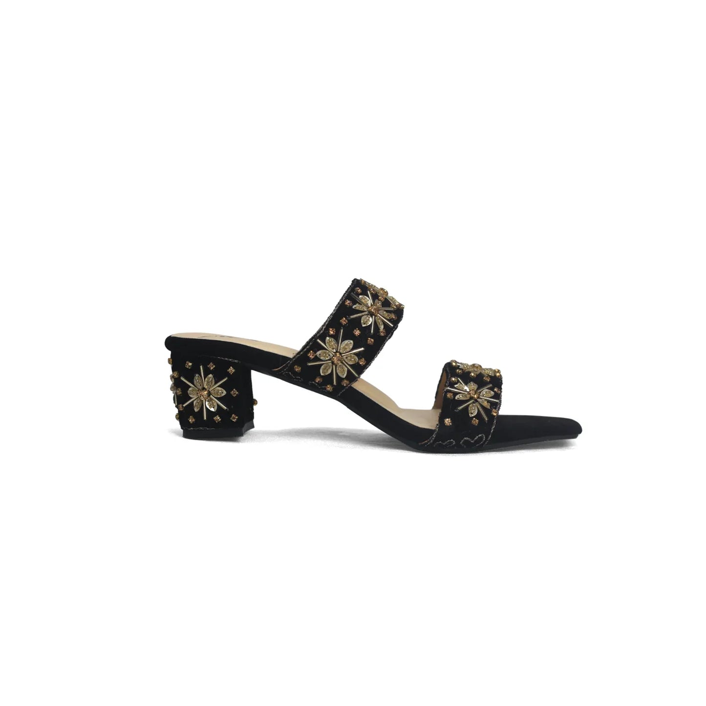 Maroon Velvet Embroidered Mules - Ethnic Block Heel Sandals | Nawabi Shoes BD - Nawabi Shoes BD