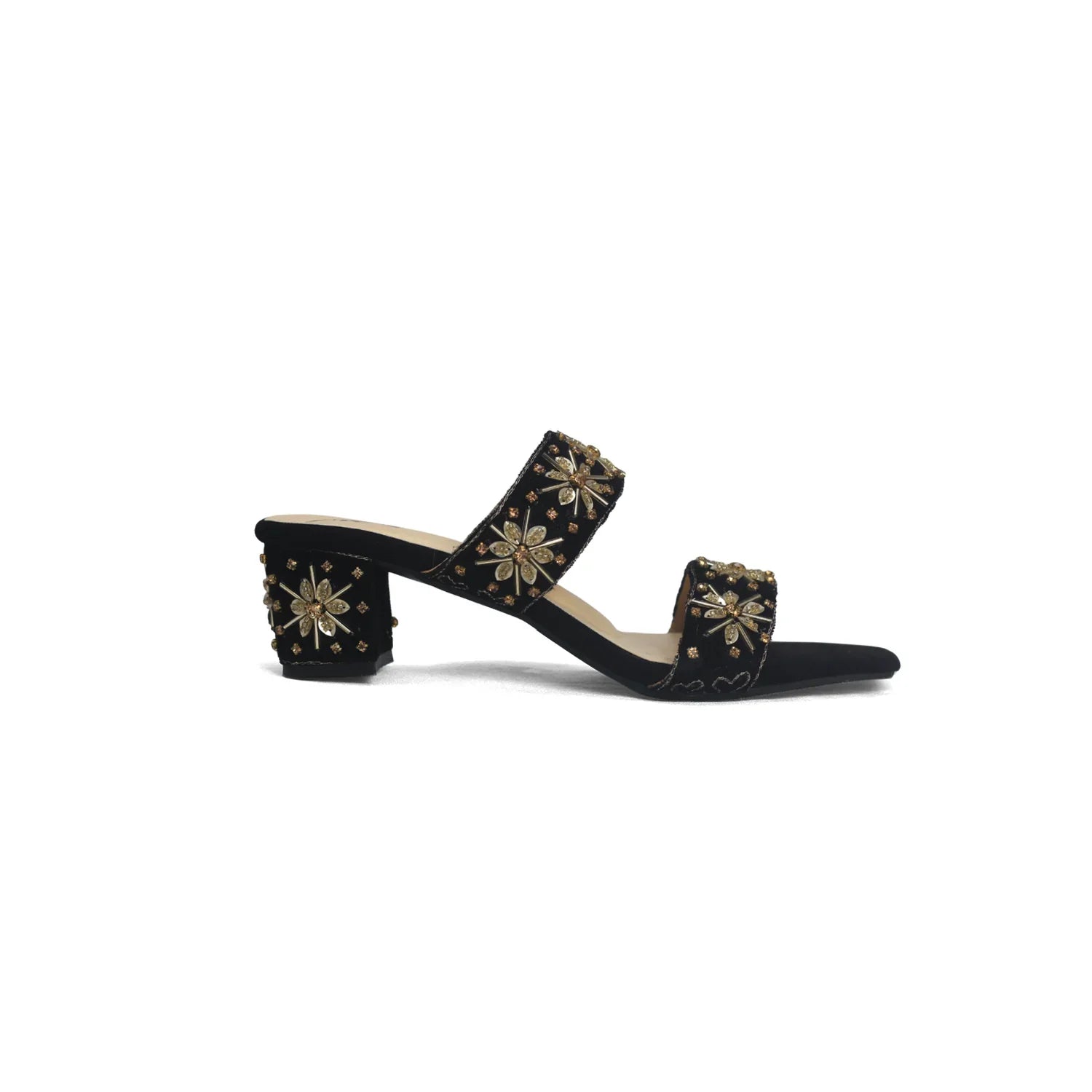 Maroon Velvet Embroidered Mules - Ethnic Block Heel Sandals | Nawabi Shoes BD - Nawabi Shoes BD