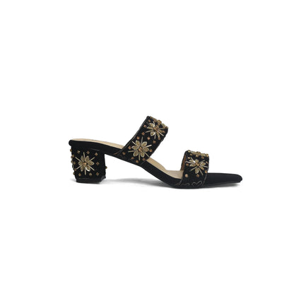 Maroon Velvet Embroidered Mules - Ethnic Block Heel Sandals | Nawabi Shoes BD - Nawabi Shoes BD