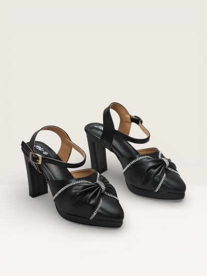 Women Rhinestone Decor Mary Jane Pumps, Chunky Heeled Elegant Pumps - Nawabi Shoes BD