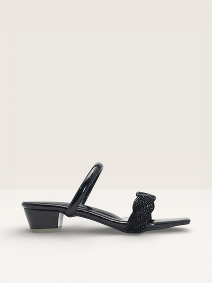 Women's Black Mules with Beaded Detail and Square Toe Nawabi Shoes BD - Nawabi Shoes BD