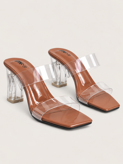 Women’s Clear Block Heel Sandals with Transparent Straps