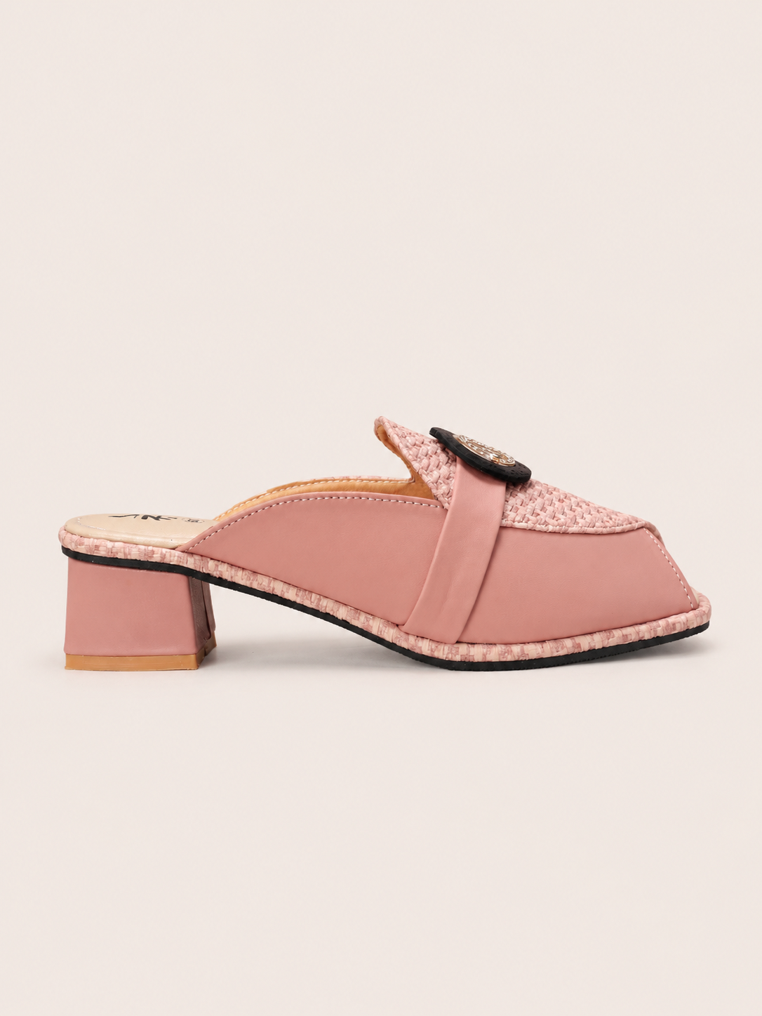 NK Tweed Peep-Toe Mule Sandals with Low Block Heel | Nawabis shoes BD