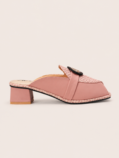 NK Tweed Peep-Toe Mule Sandals with Low Block Heel | Nawabis shoes BD