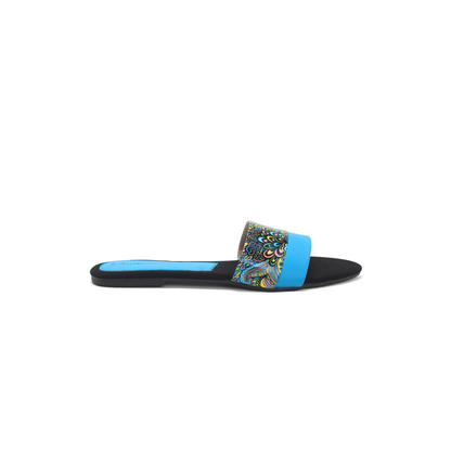 Blue Embellished Flat Sandal-Nawabi Shoes BD