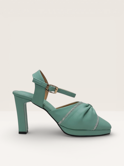 Women Rhinestone Decor Mary Jane Pumps, Chunky Heeled Elegant Pumps - Nawabi Shoes BD