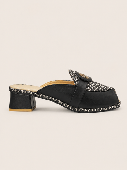 NK Tweed Peep-Toe Mule Sandals with Low Block Heel | Nawabis shoes BD
