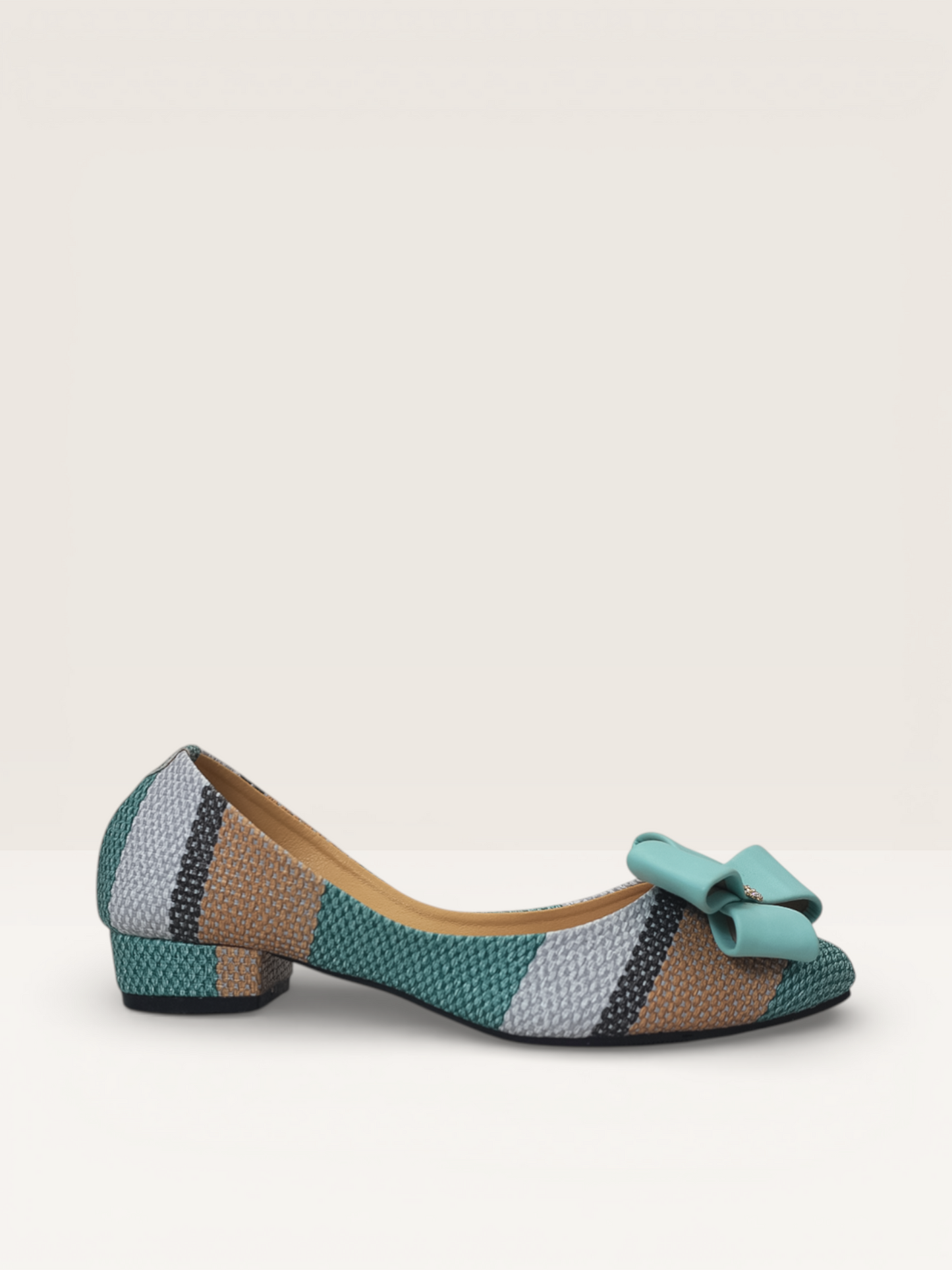 Beige Woven Block Heel Pumps - Comfortable Low Heel Shoes with Bow - Nawabi Shoes BD