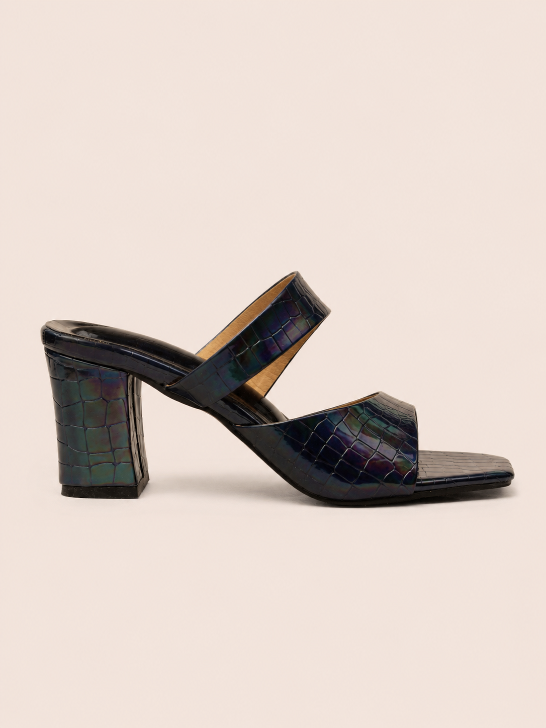 Luxury Women's Double Strap Block Heel Sandals – Premium Croc Finish | NAWABI SHOES BD