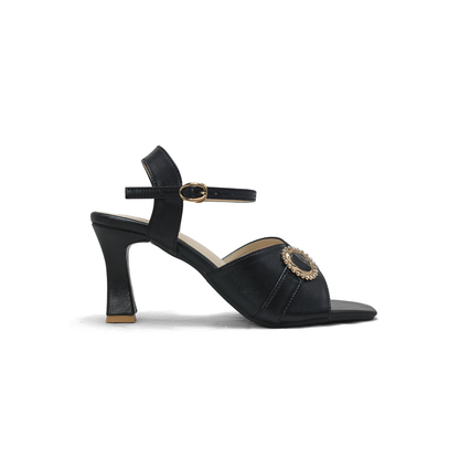 Purple Ankle Strap Heels - Women's Square Toe Block Heels