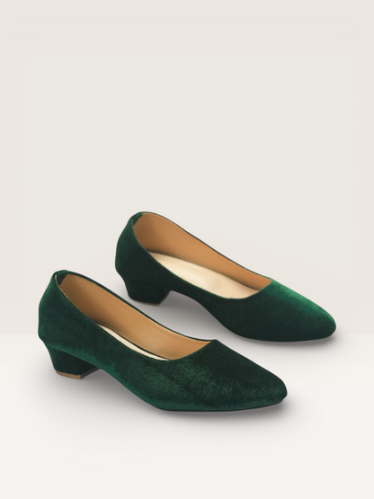 Velvet Low Heel Pumps – Comfortable Block Heel Dress Shoes - Nawabi Shoes BD