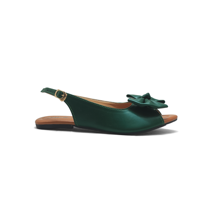 Elegant Green Bow Slingback Women’s Flats | Stylish & Comfortable Peep-Toe Shoes