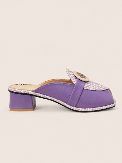 NK Tweed Peep-Toe Mule Sandals with Low Block Heel | Nawabis shoes BD
