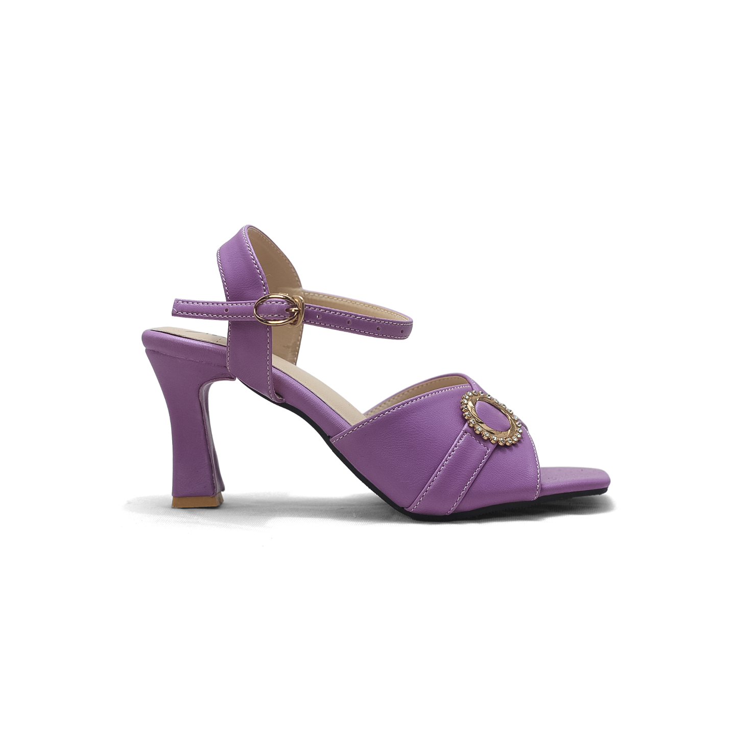 Purple Ankle Strap Heels - Women's Square Toe Block Heels