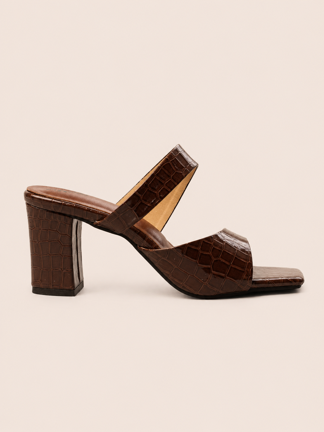 Luxury Women's Double Strap Block Heel Sandals – Premium Croc Finish | NAWABI SHOES BD