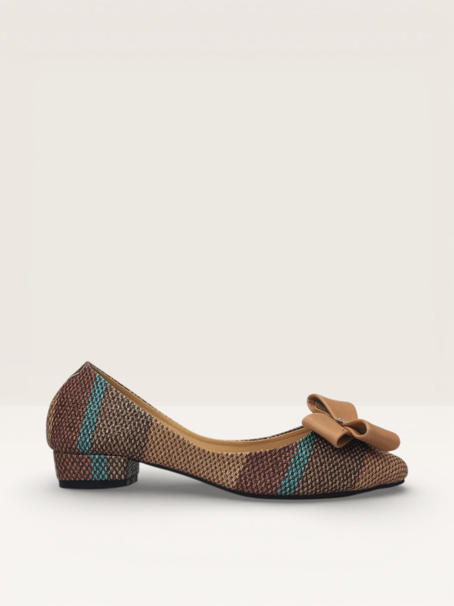 Beige Woven Block Heel Pumps - Comfortable Low Heel Shoes with Bow - Nawabi Shoes BD