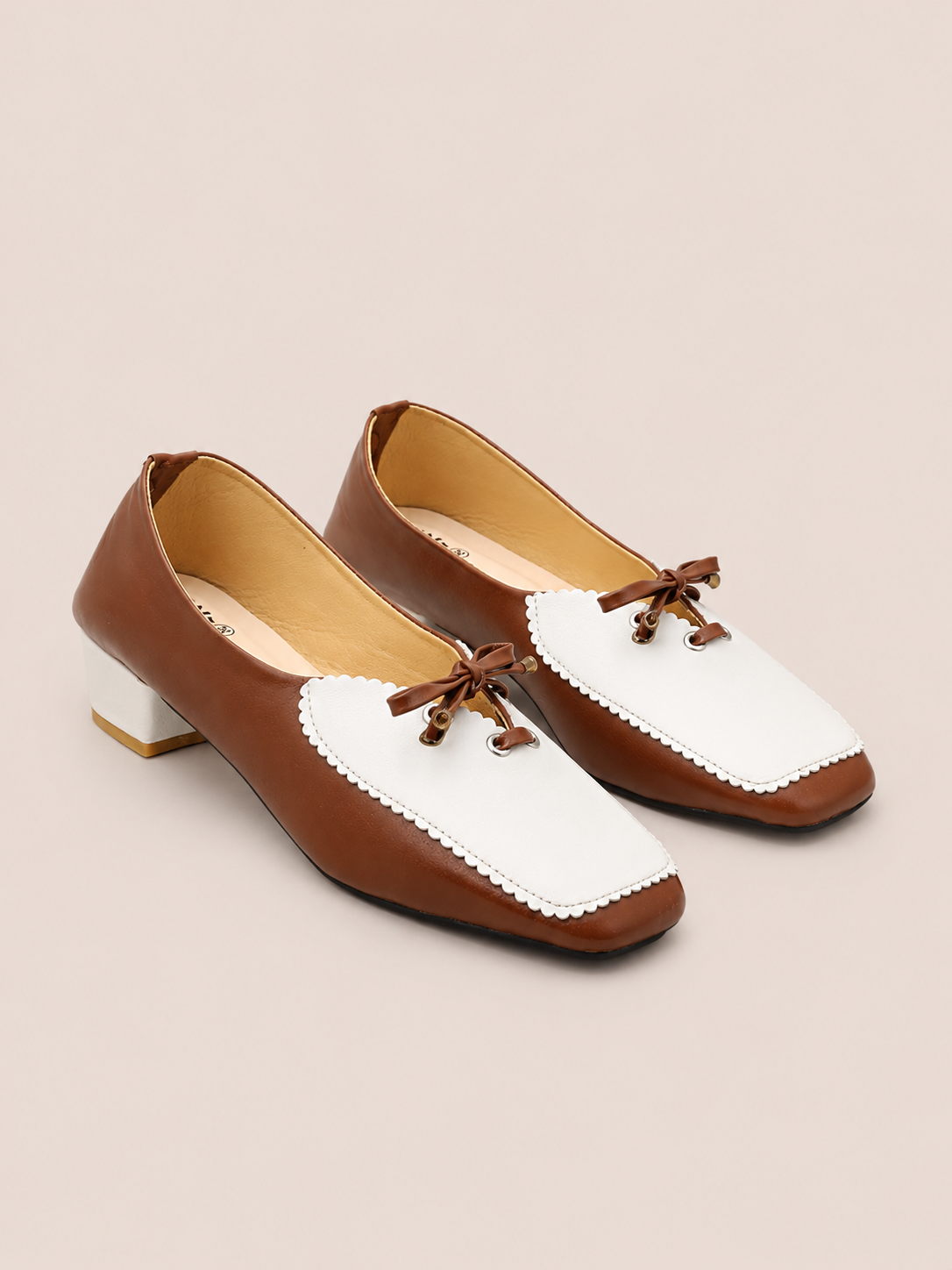 Nawabi Elora Vintage Contrast Block Heel Pumps for Women  | Nawabi Shoes