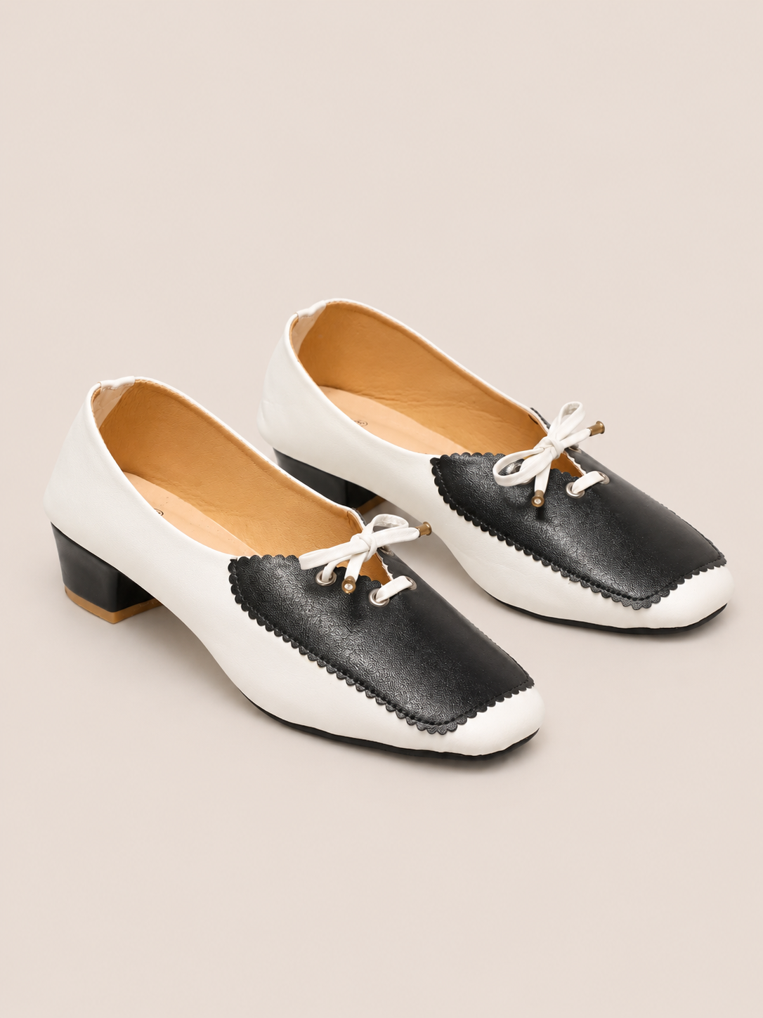 Nawabi Elora Vintage Contrast Block Heel Pumps for Women  | Nawabi Shoes