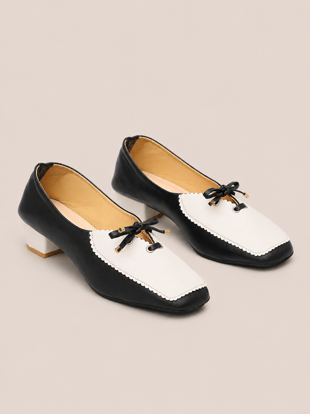 Nawabi Elora Vintage Contrast Block Heel Pumps for Women  | Nawabi Shoes
