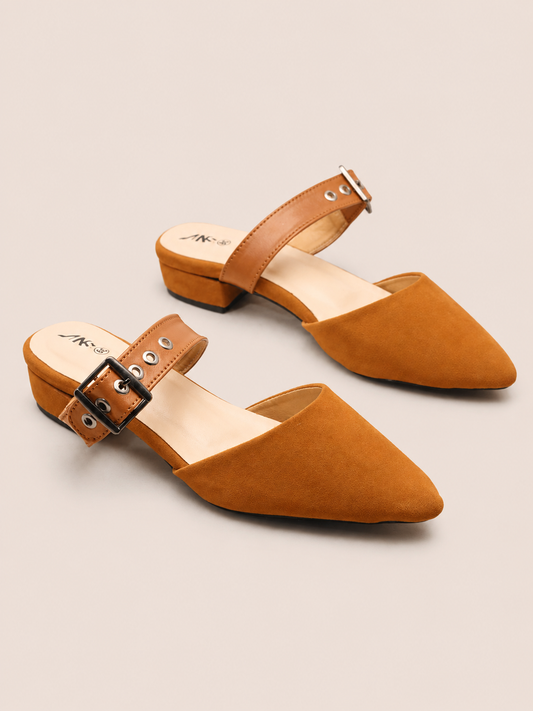 Nawabi Elara Pointed Toe Buckle Strap Low Heel Shoes  | Nawabi Shoes