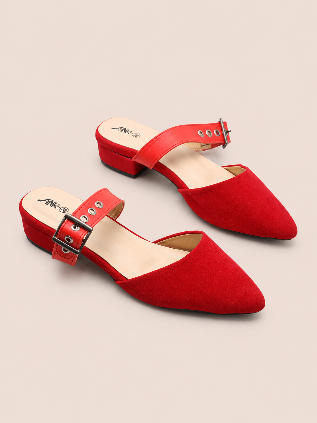 Nawabi Elara Pointed Toe Buckle Strap Low Heel Shoes  | Nawabi Shoes