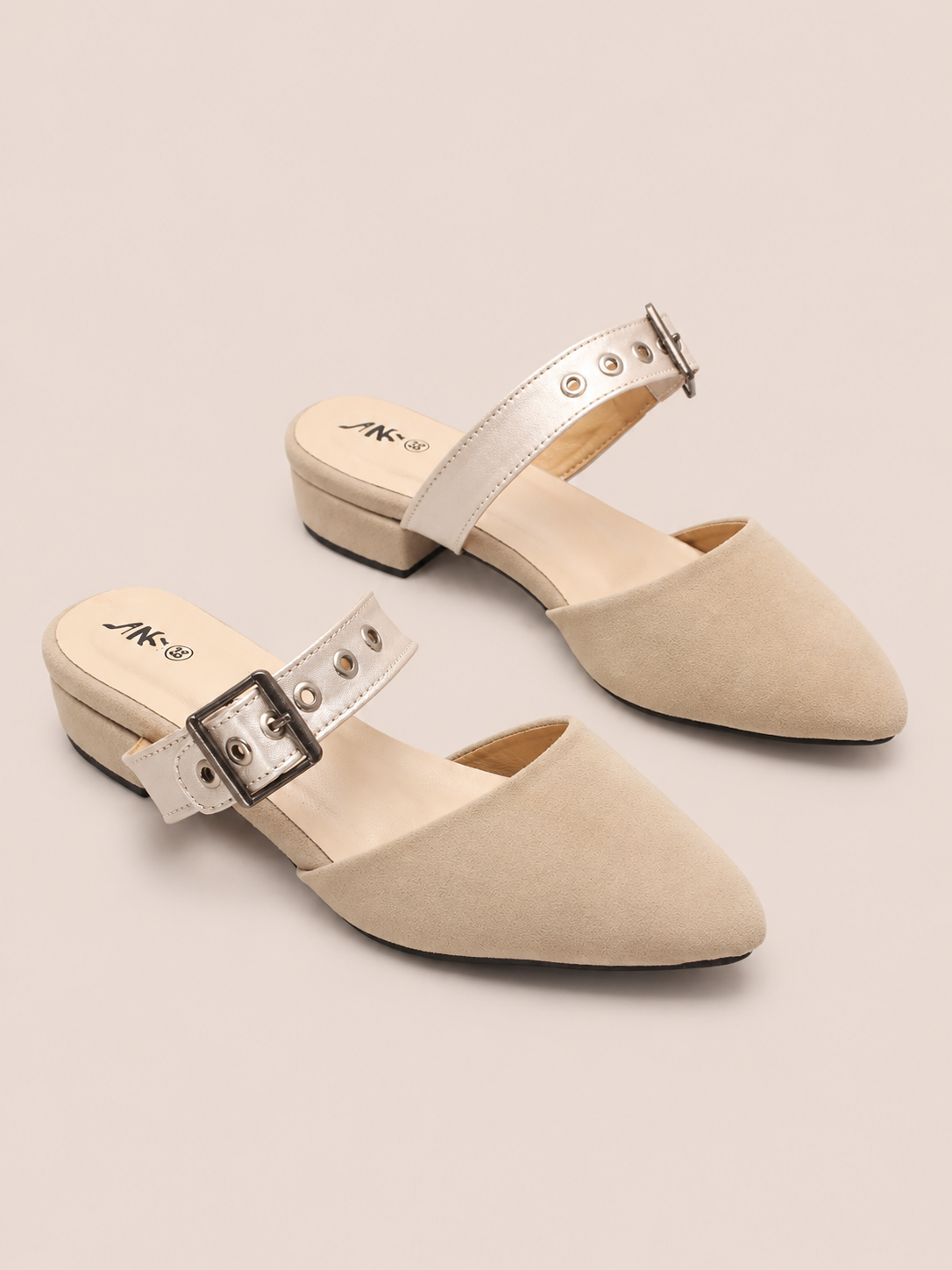 Nawabi Elara Pointed Toe Buckle Strap Low Heel Shoes  | Nawabi Shoes