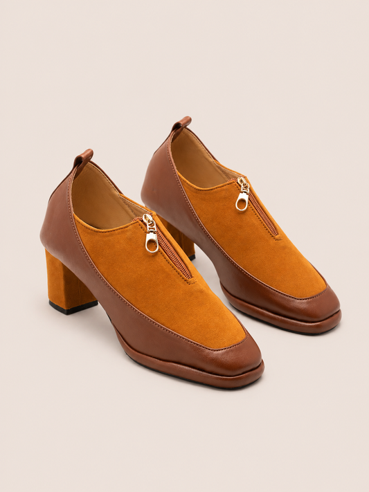 Zivara Front Zip Block Heel Shoes for Women | Nawabi Shoes