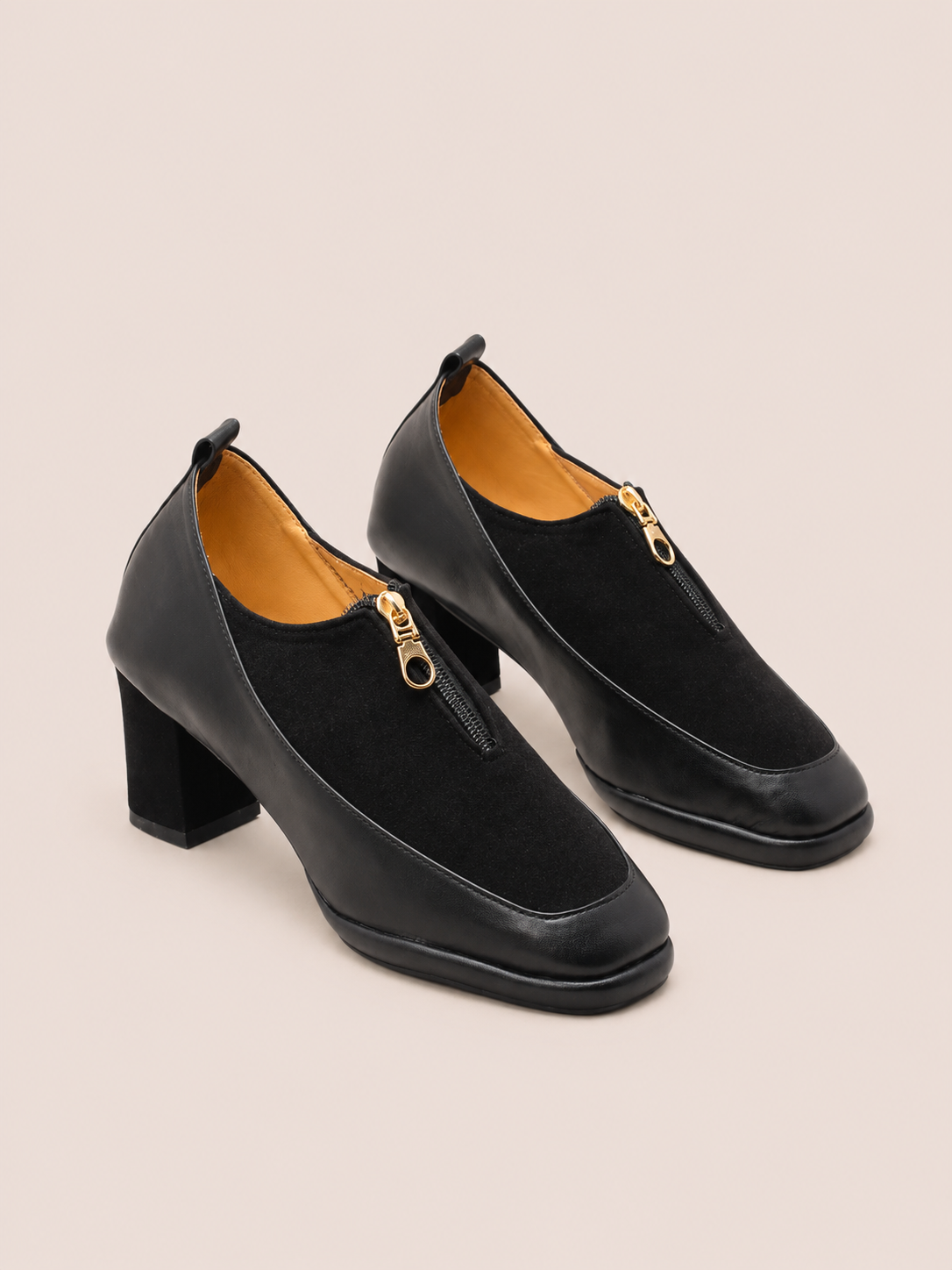 Zivara Front Zip Block Heel Shoes for Women | Nawabi Shoes