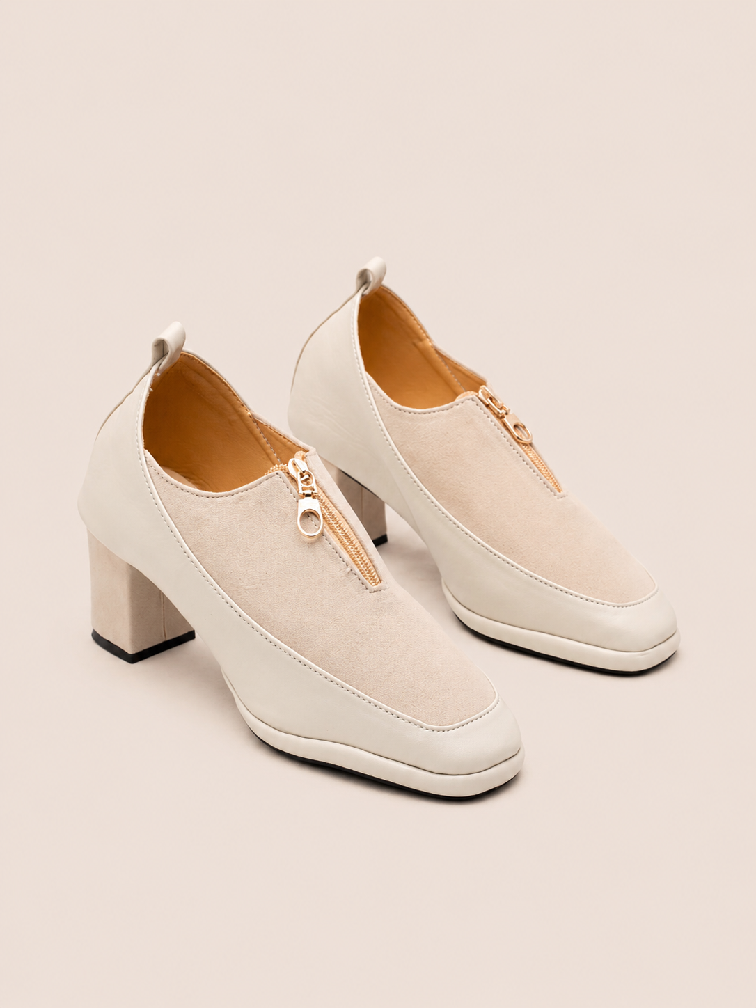 Zivara Front Zip Block Heel Shoes for Women | Nawabi Shoes