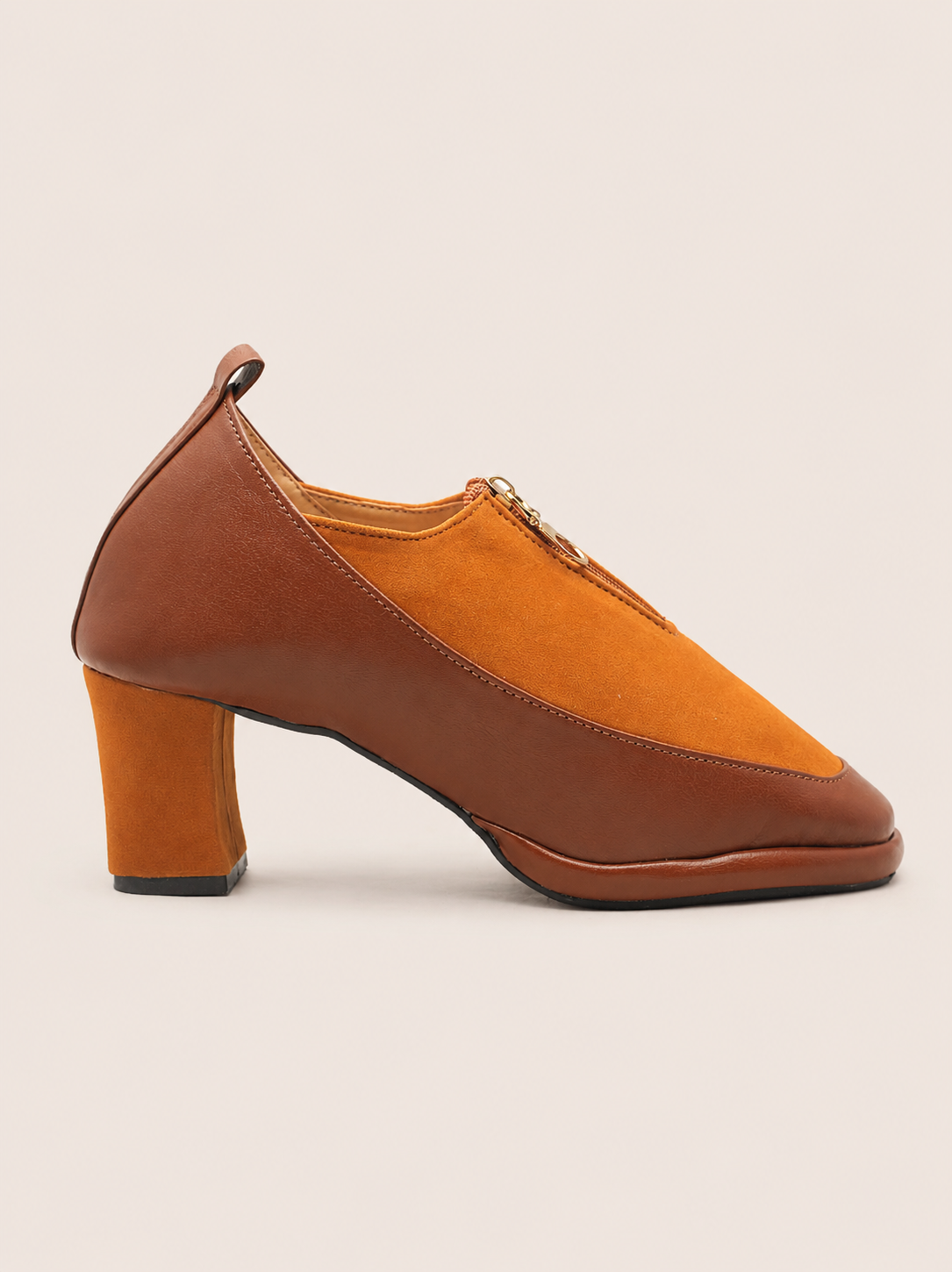 Zivara Front Zip Block Heel Shoes for Women | Nawabi Shoes