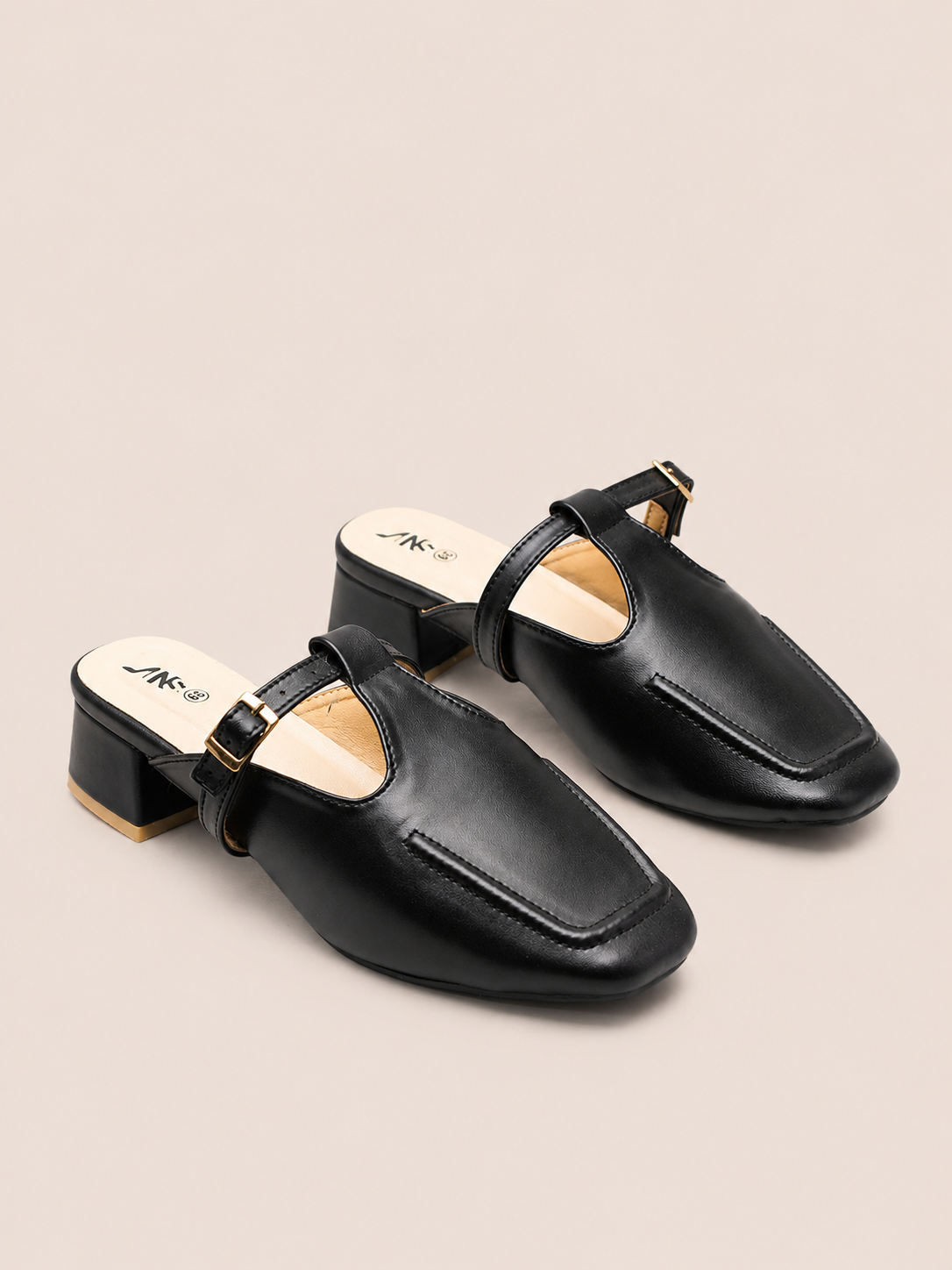Nawabi Elora Buckle Strap Block Heel Mule Shoes | Nawabi Shoes