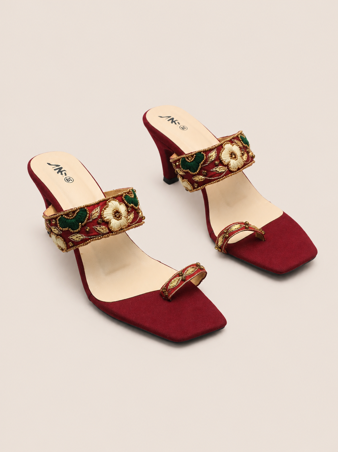 Nawabi Zaria Floral Embroidered High Heel Sandals | Nawabi Shoes