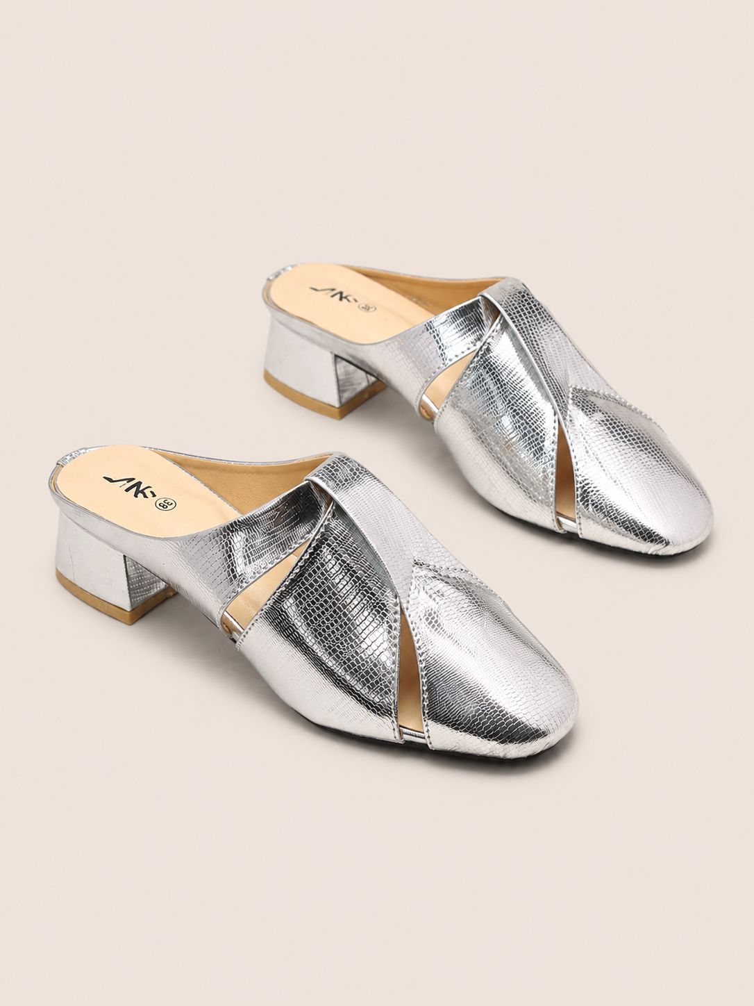 Luxe Metallic Low Block Heel Mule Shoes for Women  | Nawabi Shoes