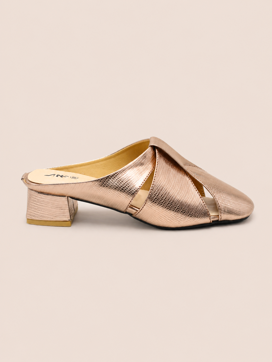 Luxe Metallic Low Block Heel Mule Shoes for Women  | Nawabi Shoes