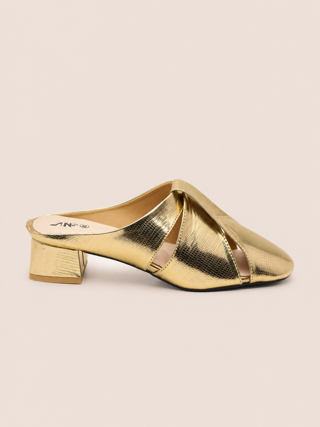 Luxe Metallic Low Block Heel Mule Shoes for Women  | Nawabi Shoes