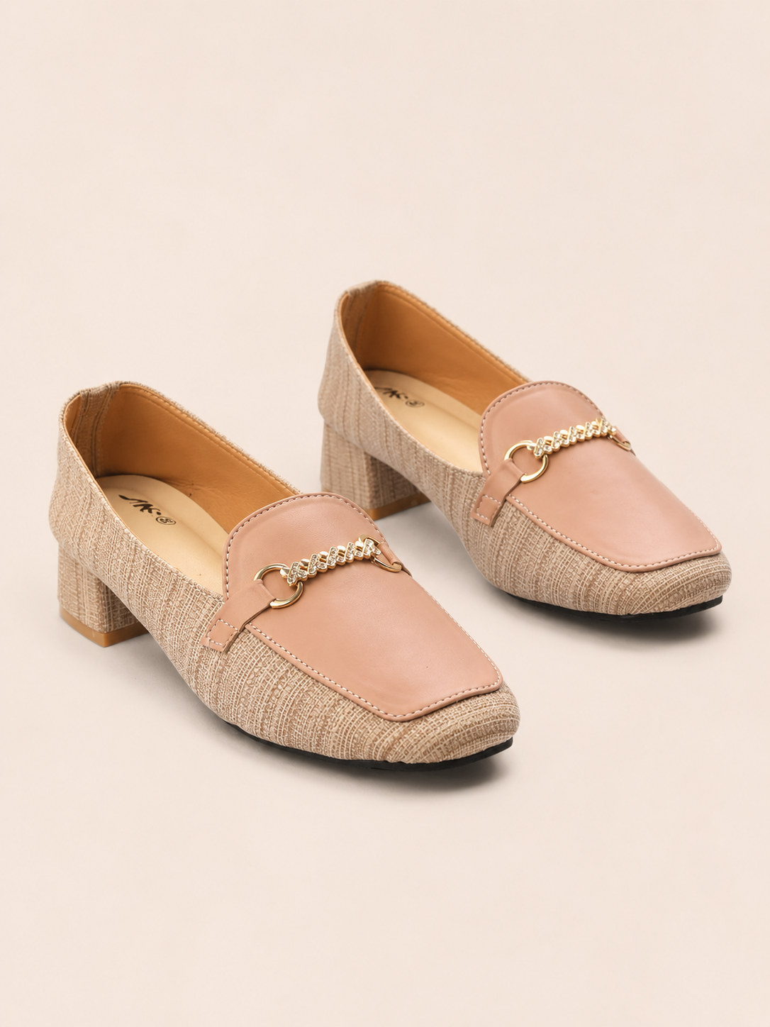 Square Toe Heeled Loafers - Textured Olive & Black Loafers | Nawabis shoes BD