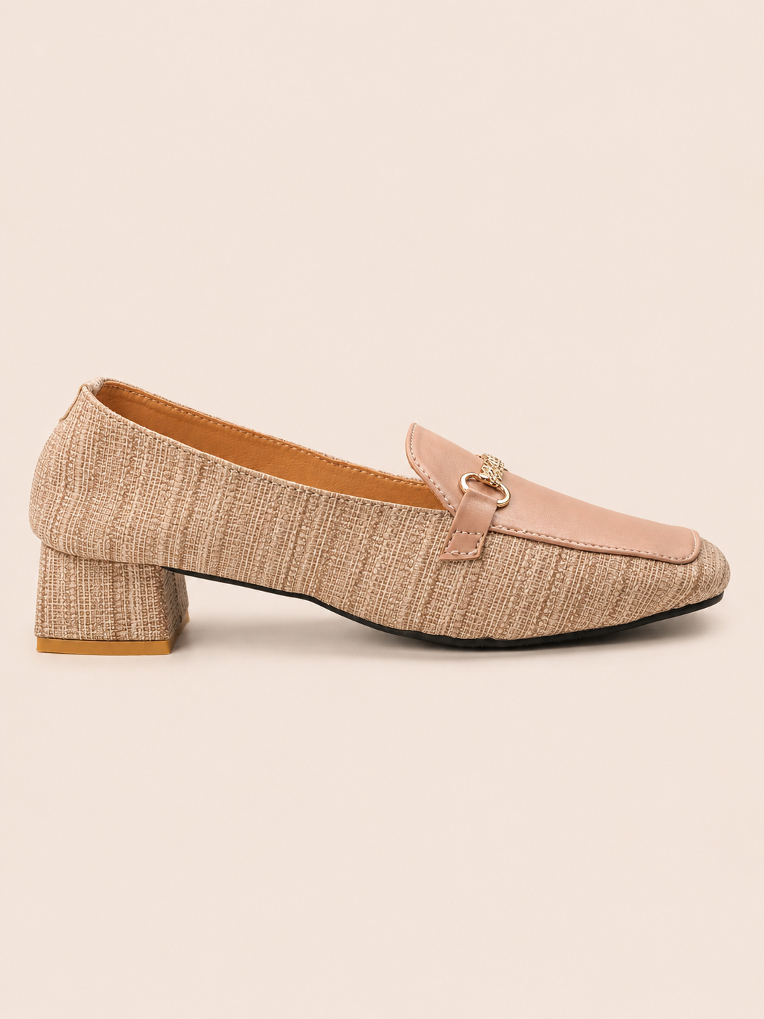 Square Toe Heeled Loafers - Textured Olive & Black Loafers | Nawabis shoes BD