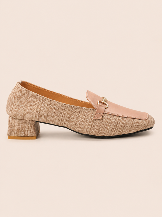 Square Toe Heeled Loafers - Textured Olive & Black Loafers | Nawabis shoes BD